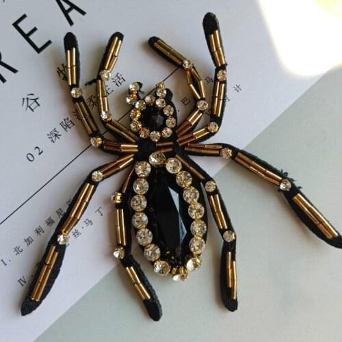 Spider Beaded Rhinestone Patch for Clothing Sewing on Beading Applique Jackets Bags DIY Decorative Crystal Patches