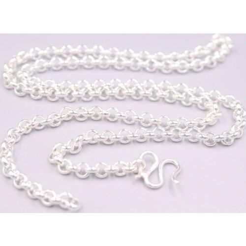 Real Silver 999 Necklace For Women Mens Rolo Womens Sweater Chain 5mm Domineering Silver Jewelry Boyfriend Gift 24inchL