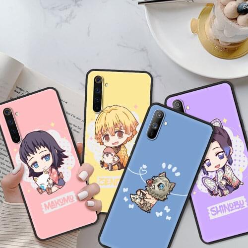 Phone Case For Realme 5 6 7 8 Pro x50 c25 c21 c20 c15 c11 Q2 Q2i XT Black Bumper caso Fundas Cute Characters Demon Slayer