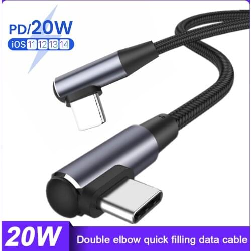 PD USB C Cable PD 20W Fast Charging USB C Charge Cord 90 Degree Right Angle iOS to Type C Data Cable for iPhone 12 Mini Pro Max
