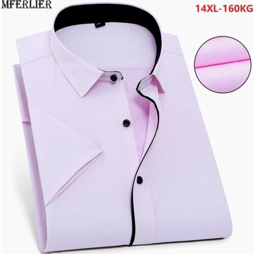 Summer big plus size men formal pink dress shirts large size wedding short sleeve office shirt business 7XL 8XL 10XL 12XL 14XL