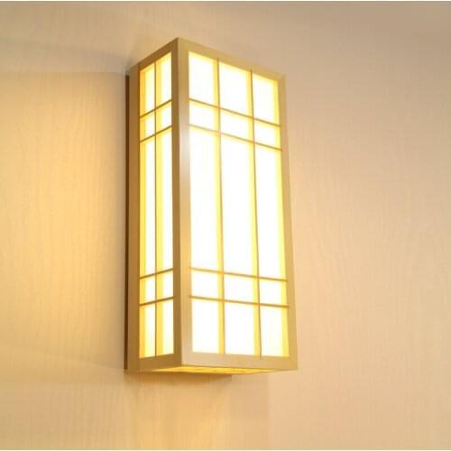 Modern Nordic Japanese Style LED Square Wooden Wall Lamp for Aisle Corridor Bedroom Living Room Lighting