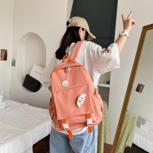 Student Kindergarten Girl Kawaii Anti-lost Backpack Lady Book School Harajuku Women Nylon Cute Badge Female Bear Bag College sac