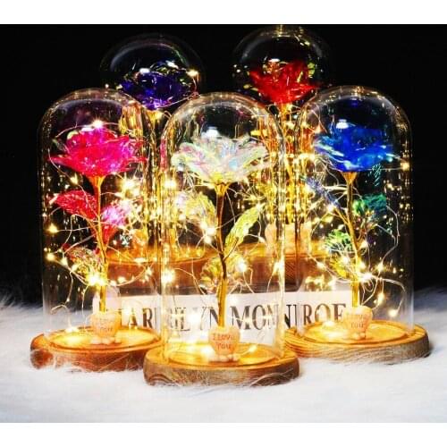 LED Enchanted Galaxy Rose Eternal 24K Gold Foil Flower With Fairy String Lights Beauty and The Beast Rose For Mothers Day Gift