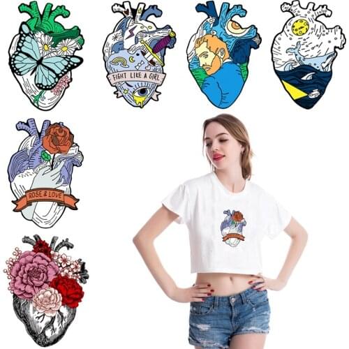Pulaqi Van Gogh Iron On Transfer Heart Flowers Patches For Clothing Thermal Stickers On Clothes DIY Fashion Clothing Appliques