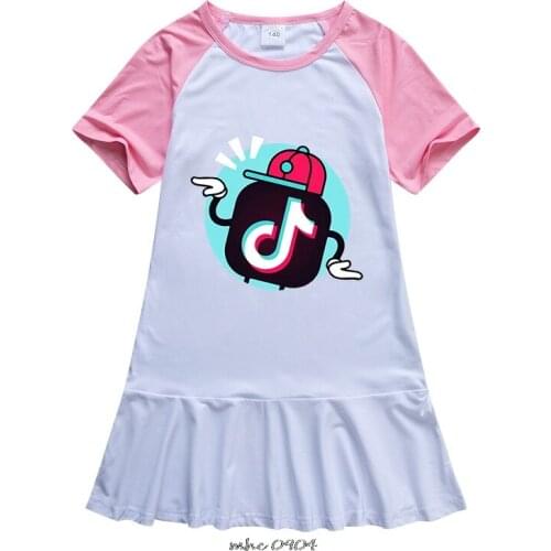 Tik Tok Princess Children Girls Dress Clothes Cartoon Print T-shirt Color Matching Pink White Ruffle SweatShirt Dress