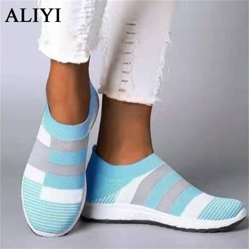 Womens Loafers 2021 Summer Autumn Ladies Sneakers Stretch Fabric Socks Shoes Female Fashion Slip On Flats