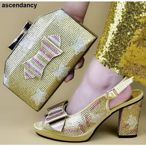 Buckle Strap Super High (8cm-up) African Wedding Italian Shoe and Bag Sets Sales In Women Matching Shoes and Bag Set Elegant
