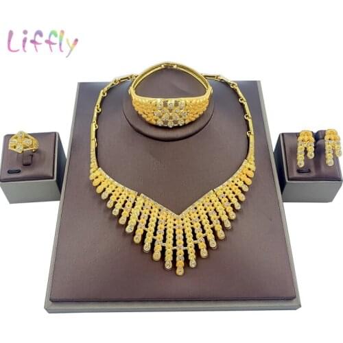 African Necklace Set Charm Bridal Wedding Bracelet Earrings for Women Crystal Ring Dubai Fashion Jewelry Sets