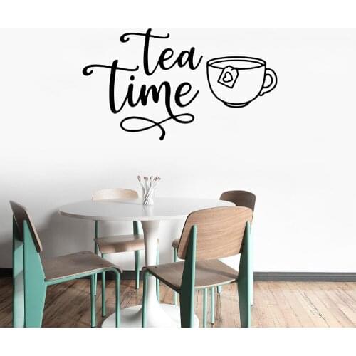 Always Tea Time Quote Vinyl Wall Decals Home Decor Kitchen Coffee Shop Art Mural Stickers Removable Wallpoof CX1765