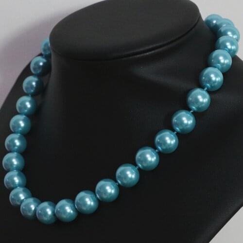 High quality sky blue shell simulated-pearl round beads 8,10,12,14mm romantic noble women clothes chain necklace 18inch B1445