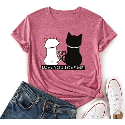 Women Crew Neck Short Sleeve Casual Summer T-shirts Love You Love Me Graphic Tee Shirts Tops Female Clothes Shirts