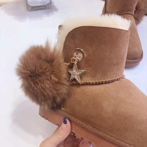 2020 new style 100% pure sheepskin leather ladies snow boots fringed decoration natural fur ladies boots warm wool winter boots