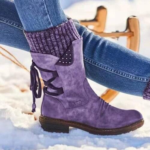 2020 Women Winter Mid-Calf Boots Flock Winter Shoes Ladies Fashion Snow Boots Shoes Thigh High Suede Warm Botas