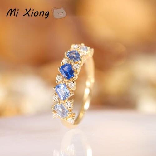 Mi Xiong 925 Sterling Silver Rings for Women Blue Diamond Rainbow Series Romantic Wedding Elegant Luxury Engagement Fine Jewelry