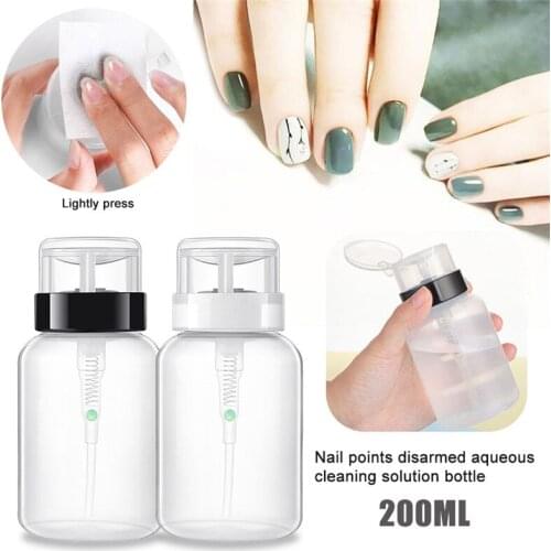 1Pc 200ML Empty Plastic Nail Polish Remover Alcohol Liquid Containers Press Pumping Dispenser Bottle for Nail Art UV Gel Cleaner