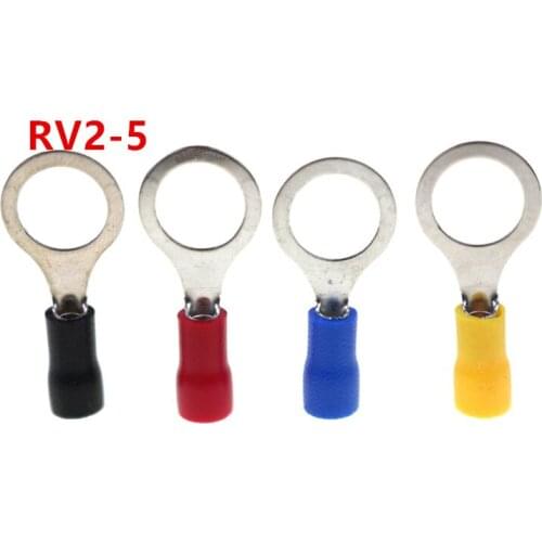 100pcs RV2-5 Cold pressed terminal O type circular pre insulated terminal wire nose cable size