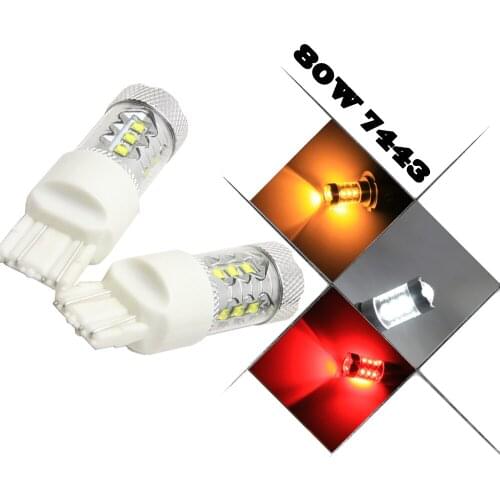 2x RED/White/Yellow W21/5W 7443 7440 7441 7444 992 T20 80W High Power Backup Reverse Turn Signal Led light Car Lights