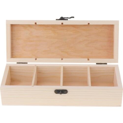 4 Grids Natural Wood Box Wooden Jewelry Organizer Decoupage for Ring Earrings Storage Case
