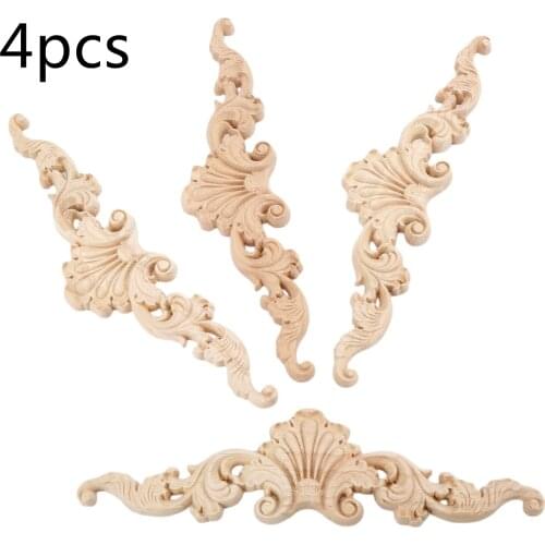 4pcs/set European Style Woodcarving Decal Corner Stripe Furniture Decor Sculptures Window Door Onlay 20*5cm 3D Flower Wave