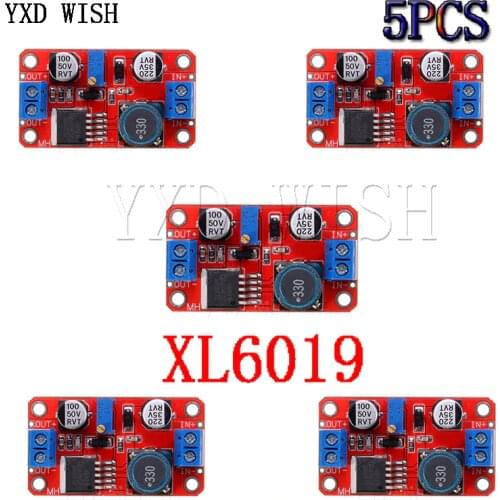 5pcs XL6019 5A DC DC Boost Power Supply Module Voltage Stabilized Power Supply Board output 5V/12V/24V Adjustable