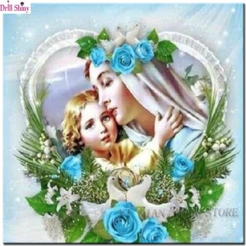 5D diy diamond painting Virgin Mary pictures cross stitch wall sticker full Round drill diamond ribbon embroidery crafts