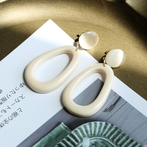 925 Sterling Silver Needle Shiny Opal Acrylic White Round Charming Luxury Dangle Korean Earrings Jewelry for Women Gift New