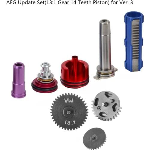 AEG Upgrad Set 13:1 Super High Speed Gear 14/15 Teeth Piston Cylinder/Piston Head Spring Guide Nozzle Tune-Up Kit for Ver. 3 AK