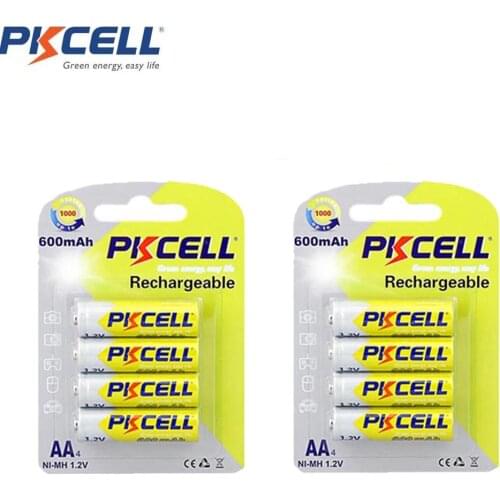 8Pcs/2Cards PKCELL AA Rechargeable Battery NIMH 600mah 1.2V Batteries Real Capacity For Digital Camera