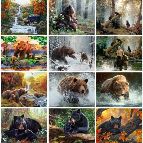 Huacan Diamond Mosaic Beads Embroidery Bear 5D Diamond Painting Cross Stitch Animals Rhinestone Pictures Bedroom Decoration