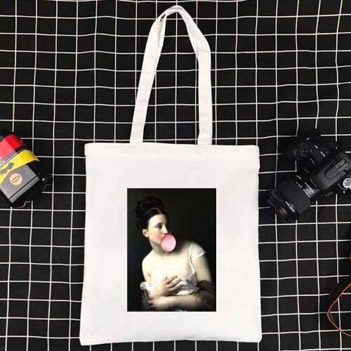 Large-capacity Wild Effortless Canvas Bag Tote Reusable Polyester Supermarket Shopping Bag Funny Foldable Shoulder Bags