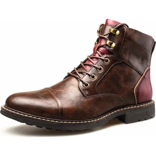 ZYYZYM Men Boots Leather Vintage Zipper Style Ankle Lace Up Footwear 3787
