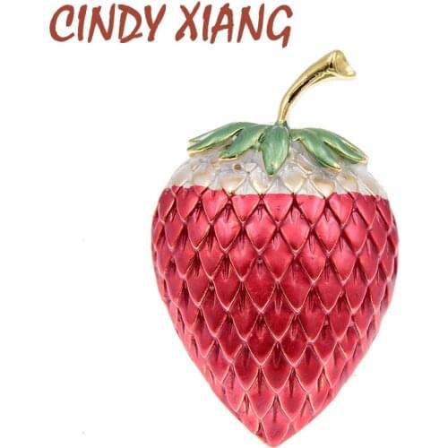 CINDY XIANG Enamel Cute Strawberry Brooches For Women Large Fruit Pin Handbag Badages 3 Colors Available Good Gift