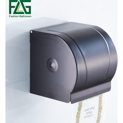 FLG Toilet Paper Holder Rack Wall Mounted Space Aluminum Black Toilet Paper Box Bathroom Accessories