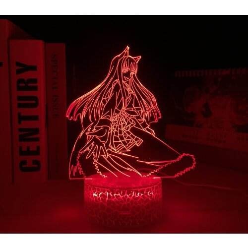 Spice and Wolf Anime Figure Acrylic LED Light White Base for Bedroom Decor Nightlight Manga Birthday Gift Room 3D Night Lamp