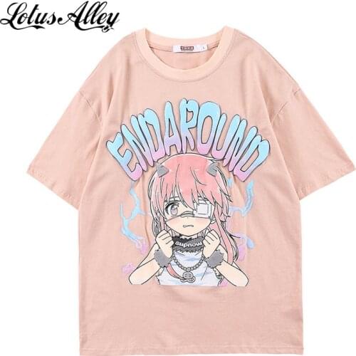 Streetwear Men Anime T Shirt Harajuku Japan Style Girl 3D Letter Print 2021 Summer Oversized Cotton Tshirt Short Sleeve Top Tees