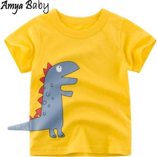 Amya Baby Kids Tshirts For Boys 100% Cotton Cartoon Dinosaur Birthday Children Clothing Toddler Boy Tops Tees Shirts Kids Tshirt