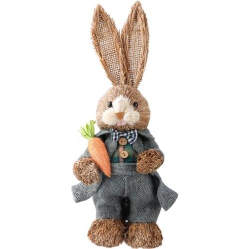Artificial Straw Bunny Standing Rabbit with Carrot Home Garden Decoration Easter Theme Party Supplies Retailsale