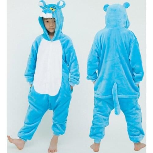 Blue Panther Onesies Unisex Winter Kigurumi Pajamas Women Nightwear Anime Costumes Adults Flannel Sleepwear