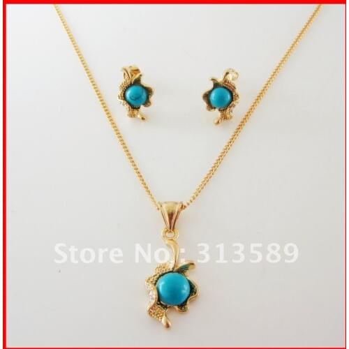 MIN ORDER 10$ CAN MIX DESIGN /GREAT - YELLOW GOLD GP EP OVERLAY STONE PENDANT 18" LINK NECKLACE EARRING SET