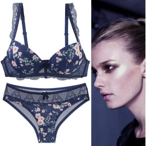 New Sexy Bras Set Lace Breathable Comfortable Bow Decorative Floral Pattern 38/85 40/90 42/95 DE Cup Push Up Lingerie Sets