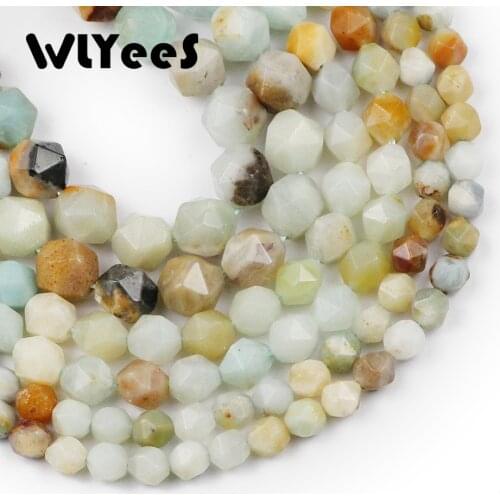 WLYeeS Faceted Round Amazonite Natural Stone 6 8 10MM Spacer Loose beads for Jewelry Bracelet Necklace Making DIY Accessories
