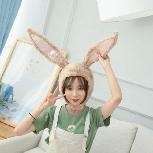 Cute Bunny Ears Hat Hook Loop Closure Photo Props Plush Hood Hat With Earflaps for Party Cosplay Supplies