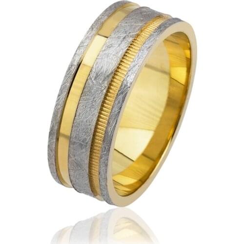 Tesbihane Three Stripe Design Gold-Gray Color 925 Sterling Silver Men 'S Wedding Ring