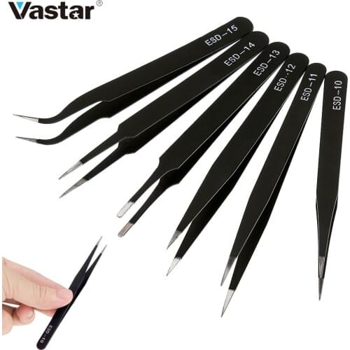 6 Pcs ESD Anti-Static Stainless Steel Tweezers Set Maintenance Repair Tool Kit Anti Static Model Making Tool Hand Tool Set