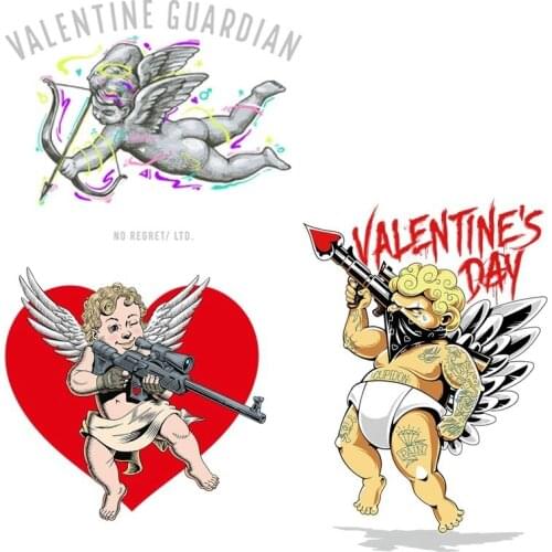 Street Style Angel Iron on Patches Cupid Gun Stickers Transfers for Clothes T-shirt Heat Transfer Sticker DIY Accessory Applique