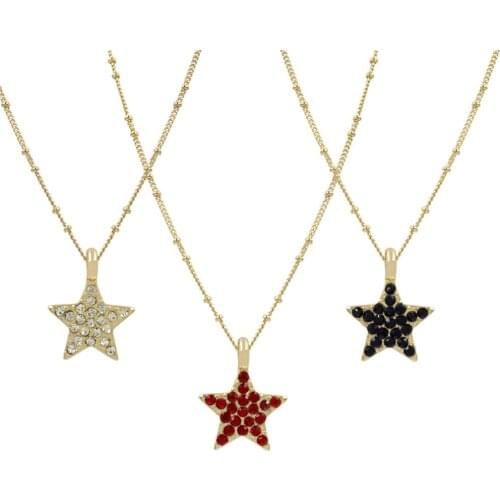 2020 High Quality Gold Color Plating Small Shiny Red Black Clear Stone Decorated Star Pendant Necklace For Women Tiny Dainty