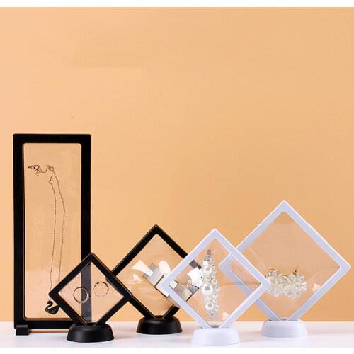 Transparent Jewelry Ring Earrings Bracelet Protection Case Membrane Frame Necklace Display Holder Stones Coin Floating Stand Box