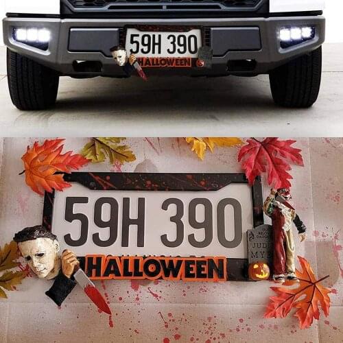 Halloween Michael Myers License Plate Frame Resin Halloween Themes Decoration For Universal Car Weatherproof And Rustproof