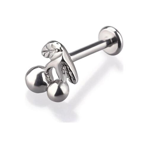 1 Piece Leaf Lip Ring Ear Cartilage Earrings Cherry Lip Piercing Pins Labret Fruit Stainless Steel Body Piercing Jewelry